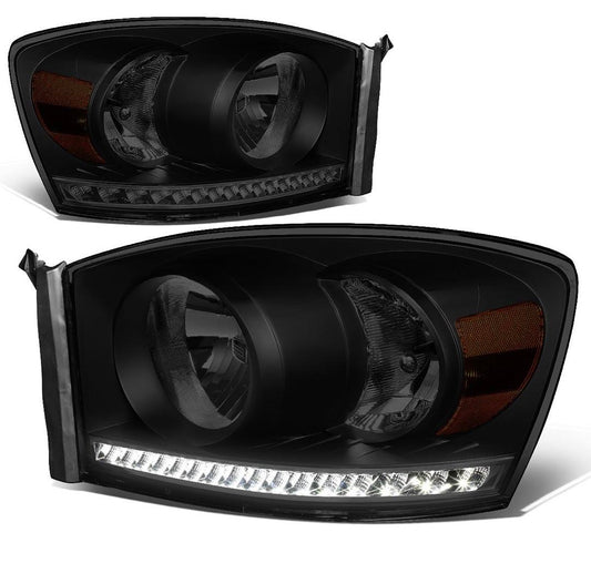 06-08 Dodge Ram 1500 06-09 Dodge Ram 2500 3500 Pair LED DRL Front Bumper Headlight Lamp Set Replacement