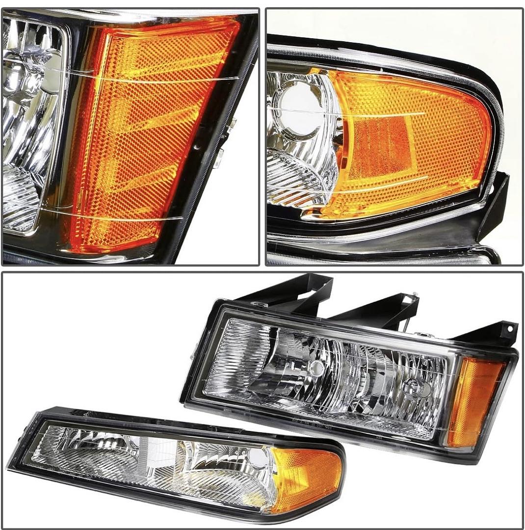 Compatible with 04 to 12 Chevy Colorado & GMC Canyon W/ 06 Isuzu i-280 Chrome Housing Amber Corner Headlights w/ Signal Lights