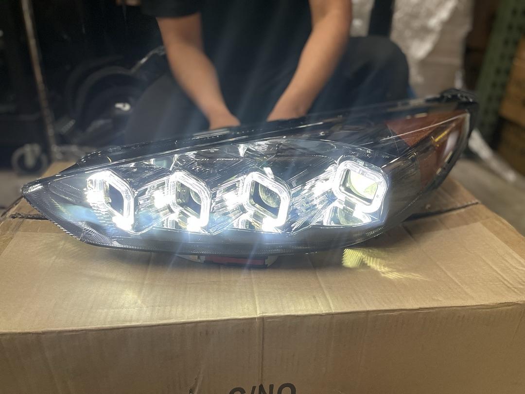 15-18 Ford Focus smoked Amber T8 Square LED Sequential Projector Headlight Corner Lamps
