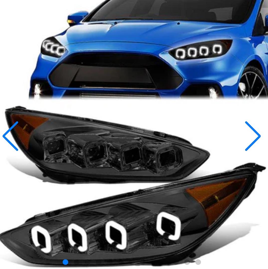 15-18 Ford Focus smoked Amber T8 Square LED Sequential Projector Headlight Corner Lamps