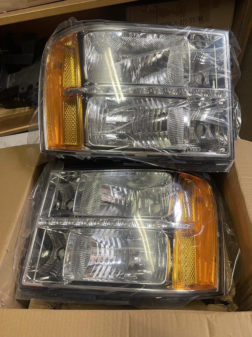 Chrome Housing Amber Corner Headlights with LED DRL Light Strip Compatible with 07-13 GMC Sierra 1500 2500 HD 3500 HD