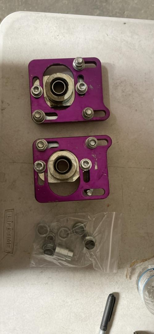 Purple Front +/- 2.5 Adjustable Camber Caster Plates Coilover Alignment Kit Compatible with Ford Mustang 4th Gen 94-04