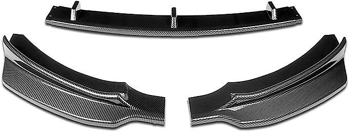 3Pc Carbon Fiber Look Black ABS Front Bumper Lip with Vertical Stabilizer Compatible with 14-19 BMW 4-Series Gran Coupe M-Sport
