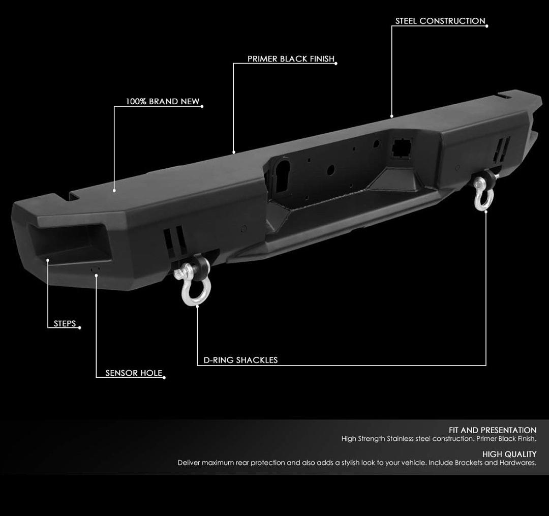 Heavy Duty Rear Step Bumper Assembly w/Dual D-Rings Shackles