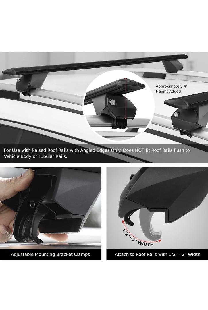 ‚úÖJ2-RR-135-BK Pair of 55" Aluminum Roof Rack Cross Bars Cargo Luggage Carrier for Raised Rails with Angled Edges, Universal, 38" - 54.5" Adjustable, Black