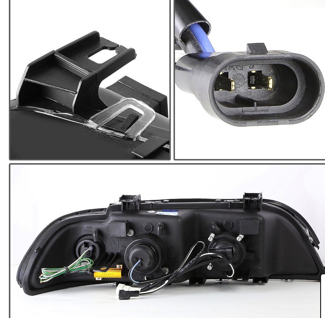 96-03 BMW E39 5-Series 3D Halo LED Signal Projector Headlights - Chrome Housing Amber 7 colors