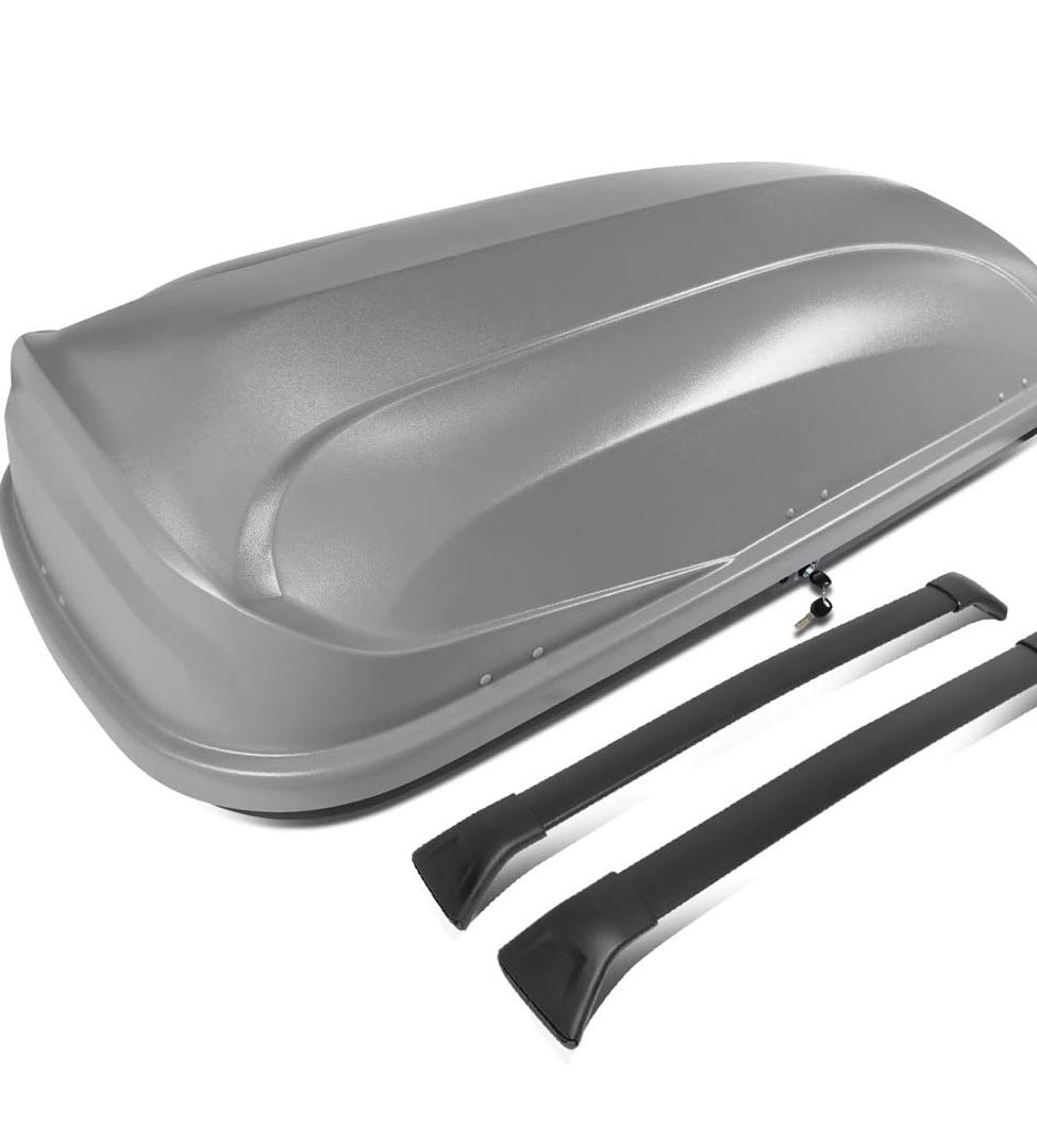 DNA MOTORING Lockable Rooftop Cargo Box Carrier+Pair Aluminum Roof Rail Crossbars Compatible with 17-18 Mazda CX-5,Grey,PT-tZTL-8090-GY