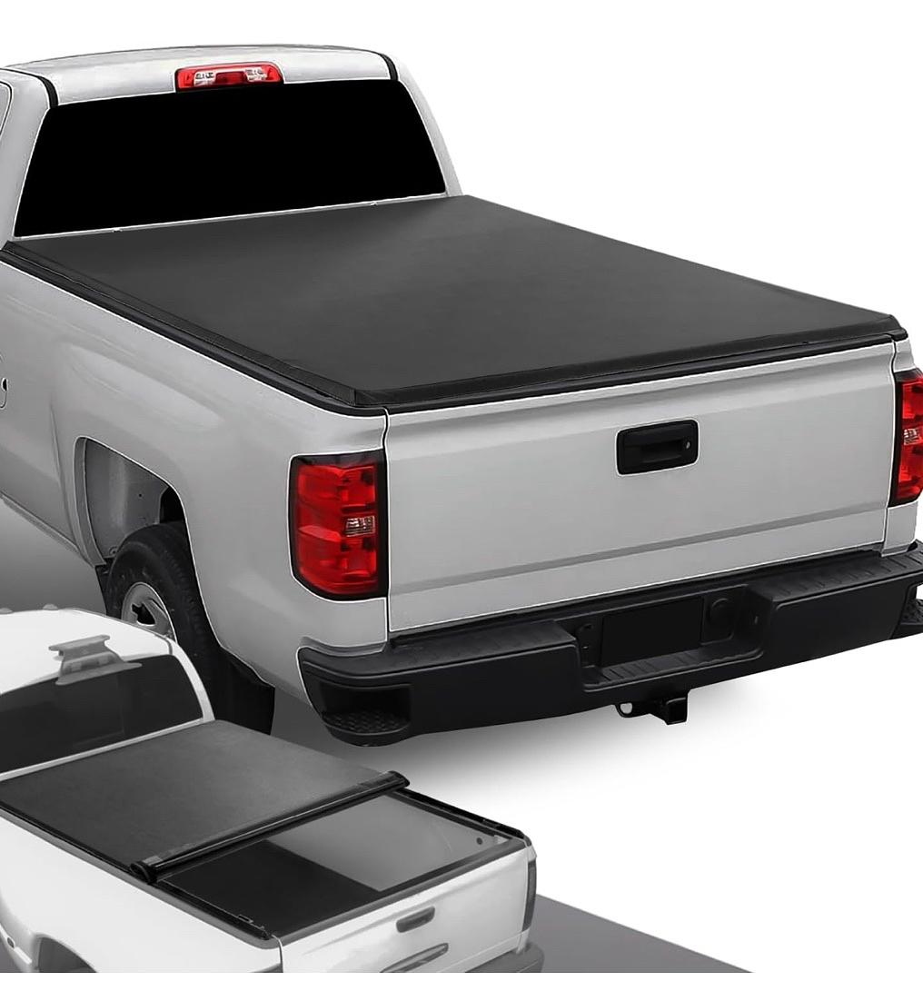 Pickup Truck Bed Soft Roll-Up Tonneau Cover Compatible with 14-18 Silverado Sierra 1500 8Ft Fleetside/Styleside Bed, Black
