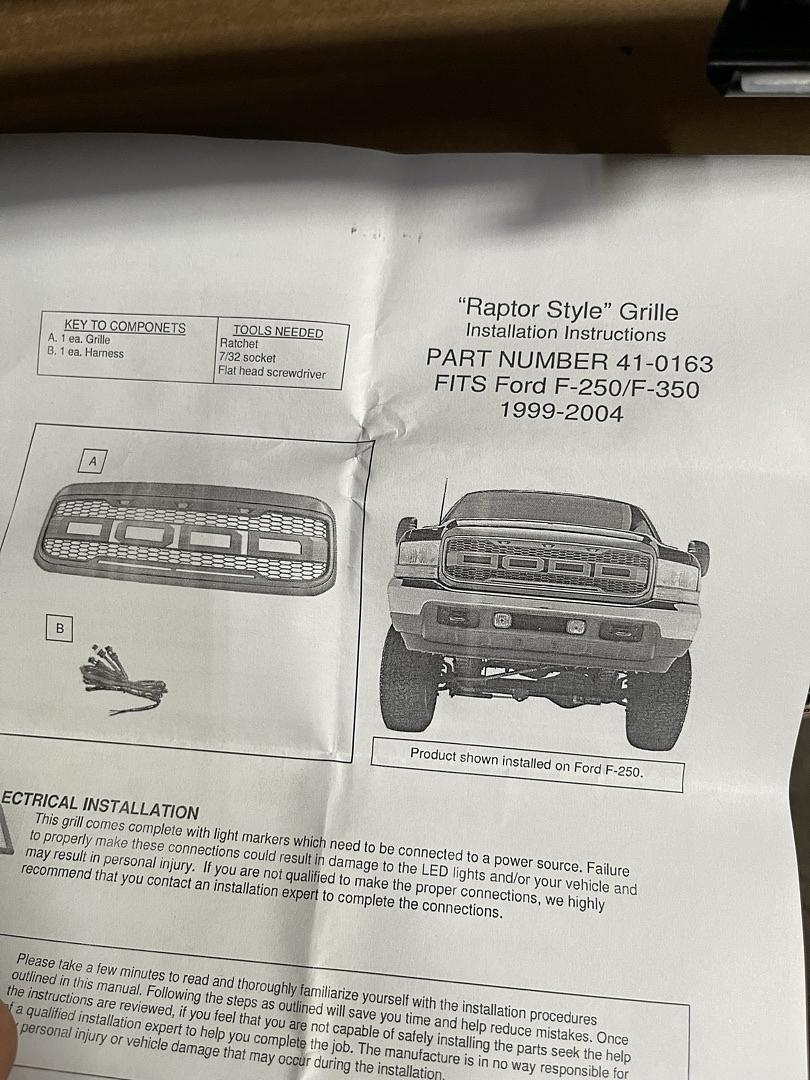1999 to 2004 Ford F250 F350 Raptor Style Grill