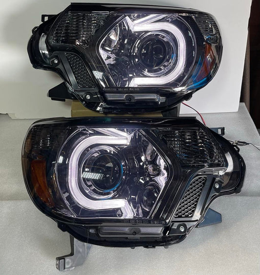 Toyota Tacoma Smoked Amber LED Projector Headlights for 2012 to 2015