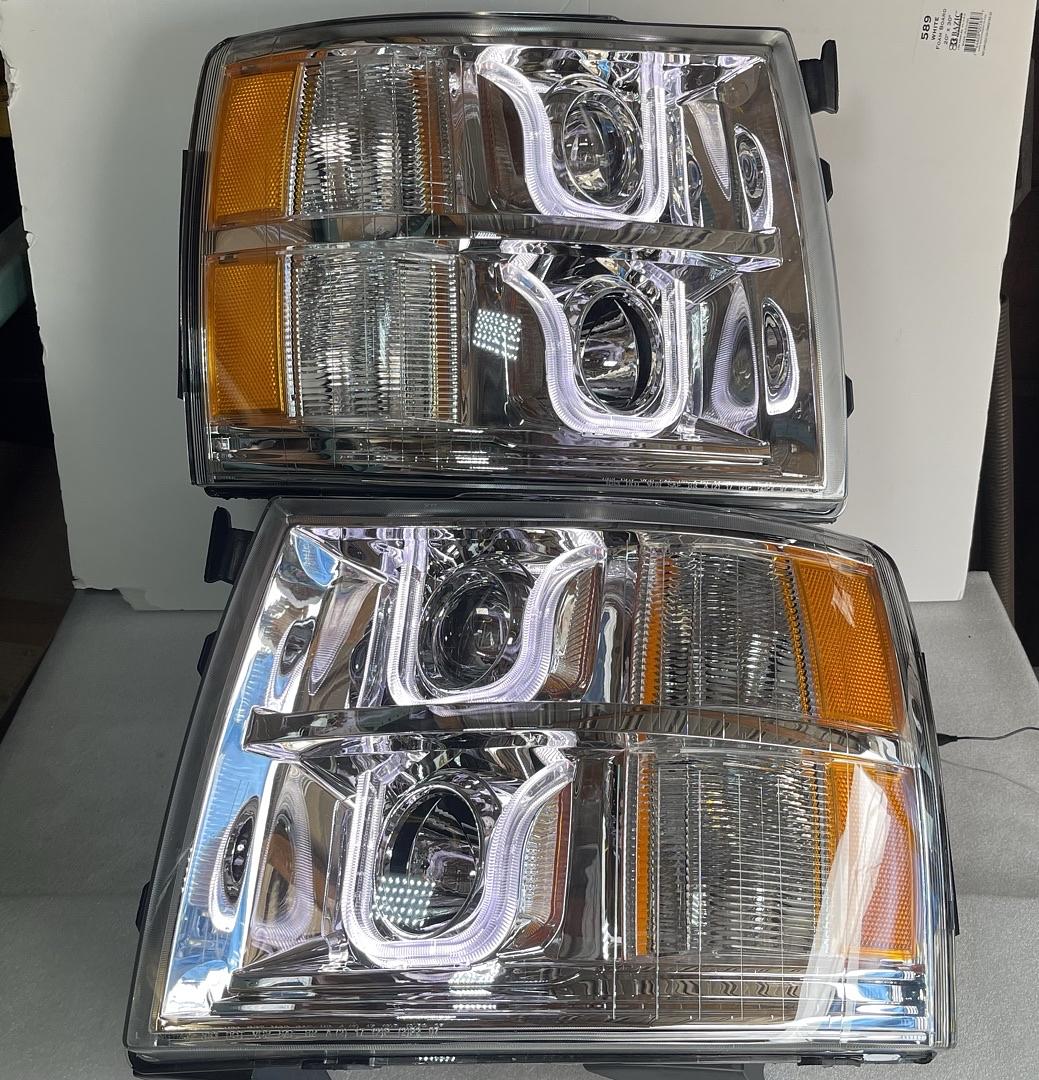 New New Hl-hpl-cs07-ch-am 07-13 Chevy Silverado Chrome Amber LED Projector Headlights