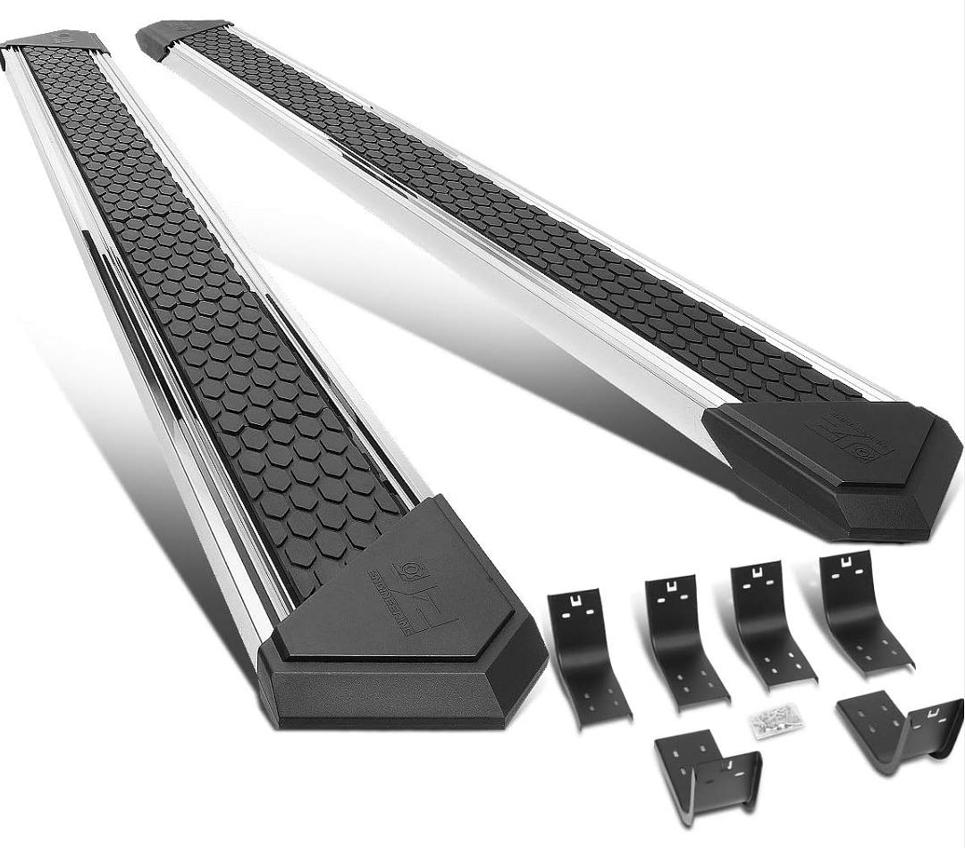 8 J2-STEPB-ZTL-8257-SS - Almohadilla de paso de panal de abeja cromada SS de 8 pulgadas compatible con 11-18 Ram 1500 Crew Cab de 4 puertas
