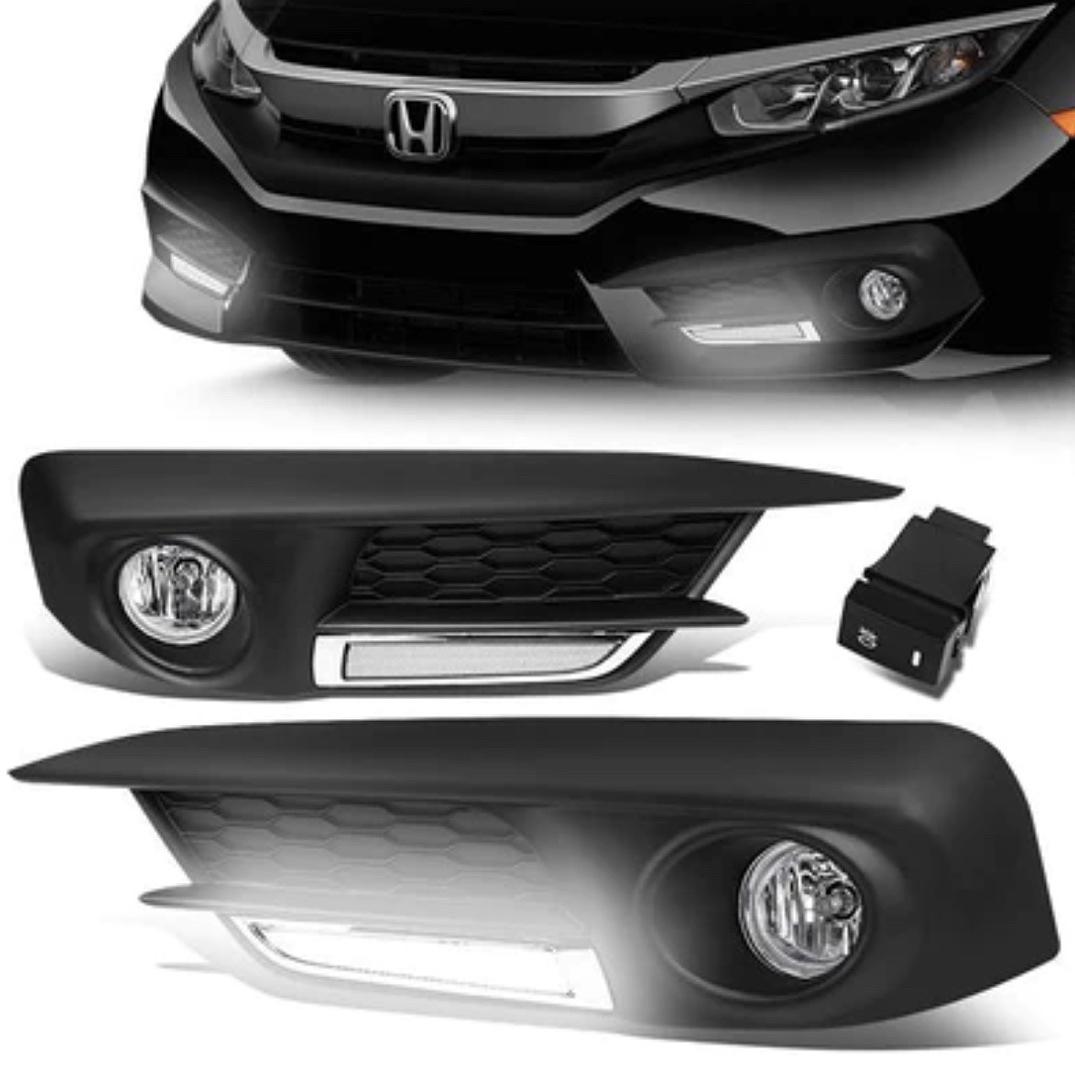 . Honda Civic Chrome Fog Lights / LED DRL Bezel for 2016 to 2018