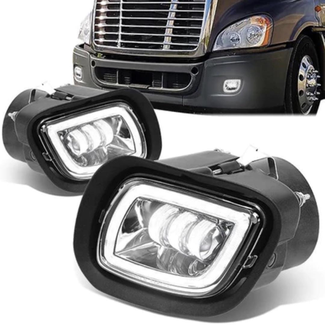 . Freightliner Cascadia Chrome Housing Projector LED DRL Fog Lights for 2008 to 2017