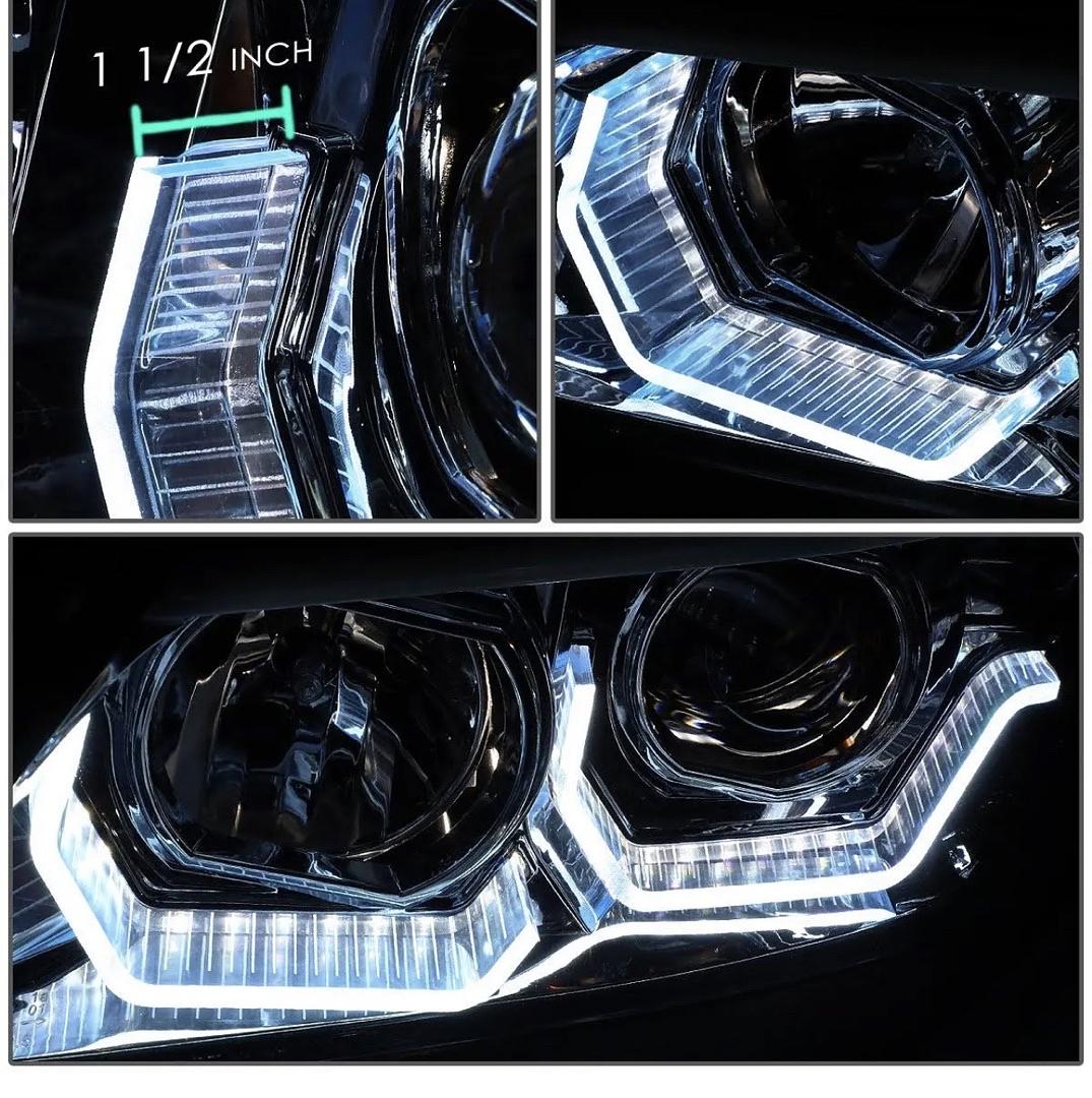 Chrome Housing Dual Blue LED Crystal U-Halo Projector Headlights Compatible with BMW 05-08 323i/325i/325xi/328i/328xi/330i/330xi/335xi 4-Door Sedan