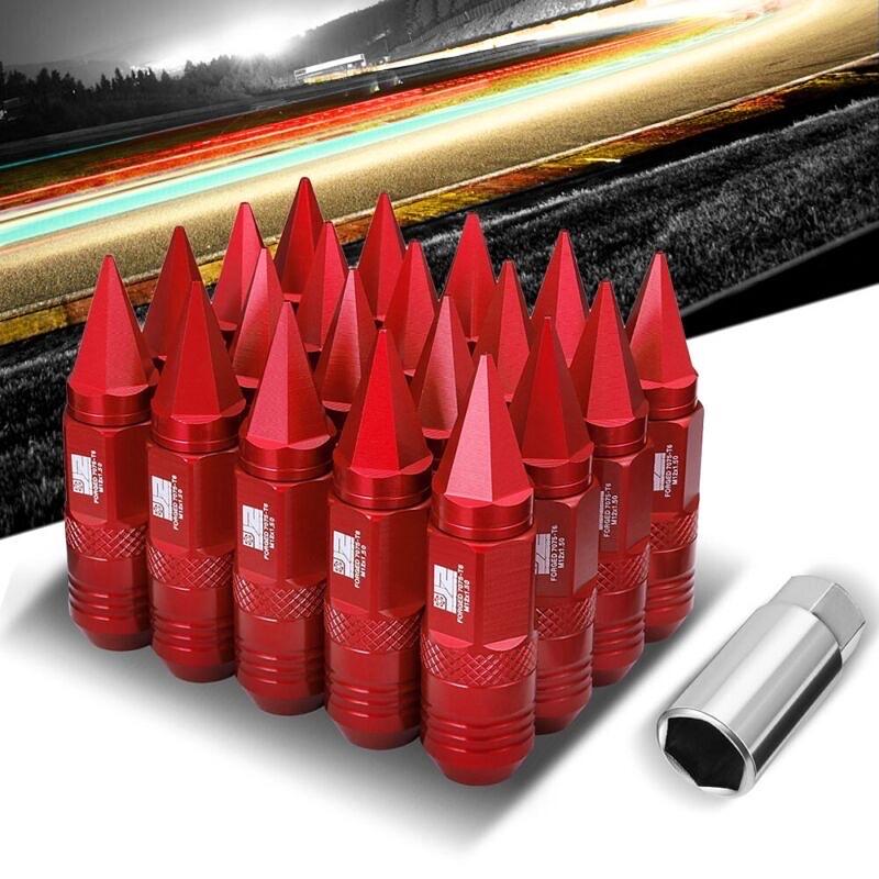 Maybe J2-LN-T7-029-15-RD J2 20PCs Red M12x1.5 Open / Closed End Spike 81mm Tall Conical Seat Lug Nuts