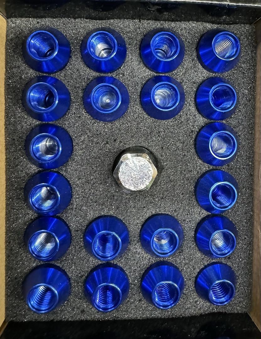 20Pcs M12 x 1.5 25mmOD/35mm Height Close End Lug Nuts w/Deep Drive Extension Adapter, Blue