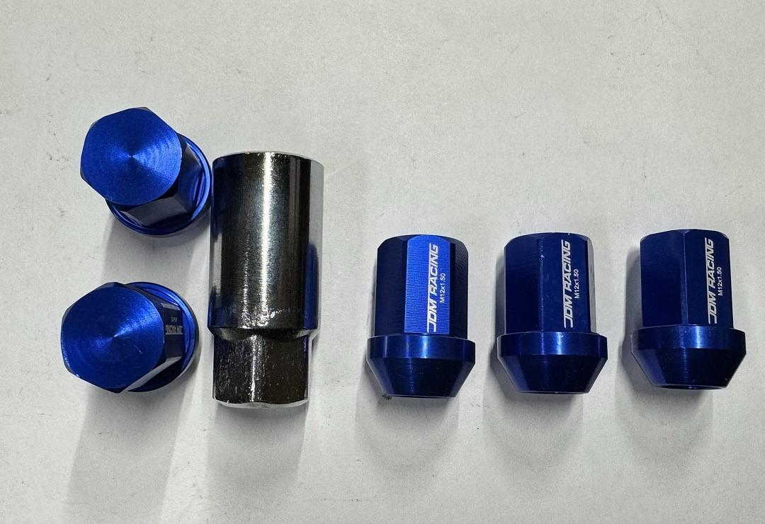20Pcs M12 x 1.5 25mmOD/35mm Height Close End Lug Nuts w/Deep Drive Extension Adapter, Blue