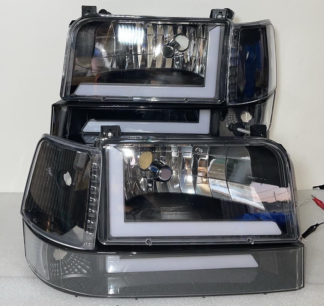 . Ford F-150 to F-350 / Bronco LED Black Housing Headlights For 1992 To 1996