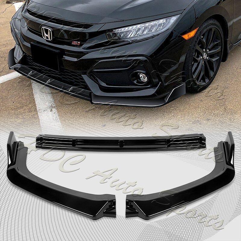 2017-2021 Honda Civic Si Coupe Sedan Painted Black Front Bumper Spoiler Lip