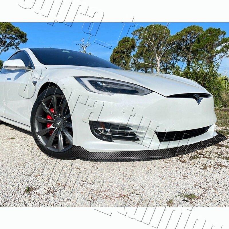 16-20 Tesla Model S STP-Style Front Bumper Splitter Spoiler Lip Carbon Look