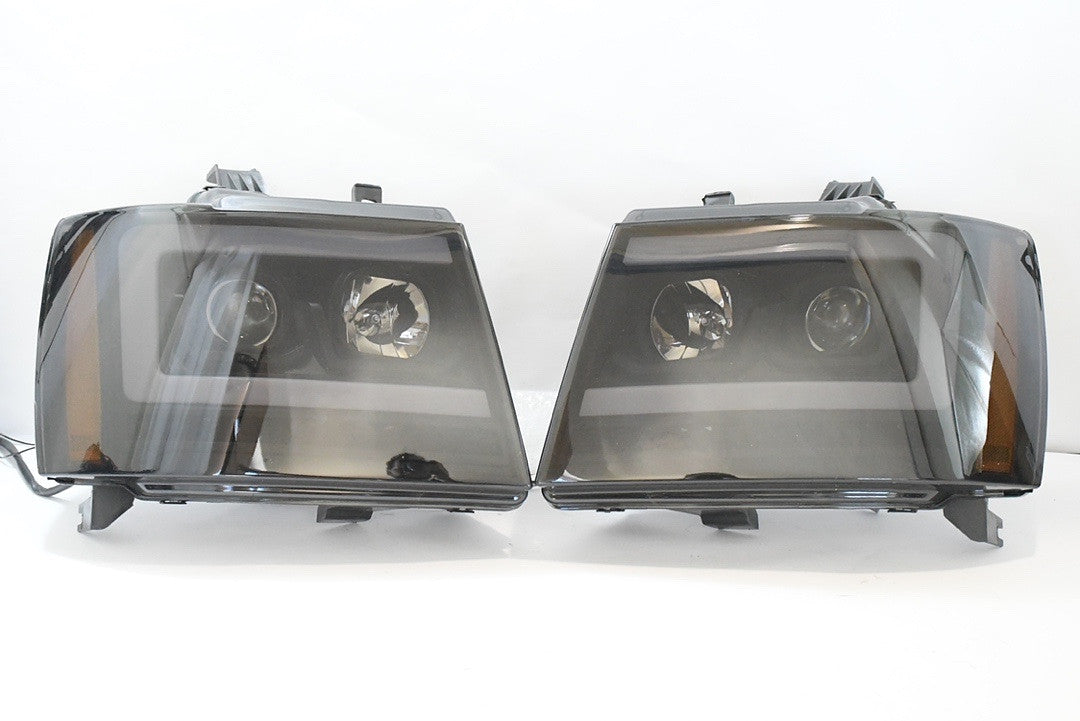 . Chevy Tahoe / Avalanche / Suburban Smoked LED Projector Headlights for 2007 to 2014. Sequential Turn Signal