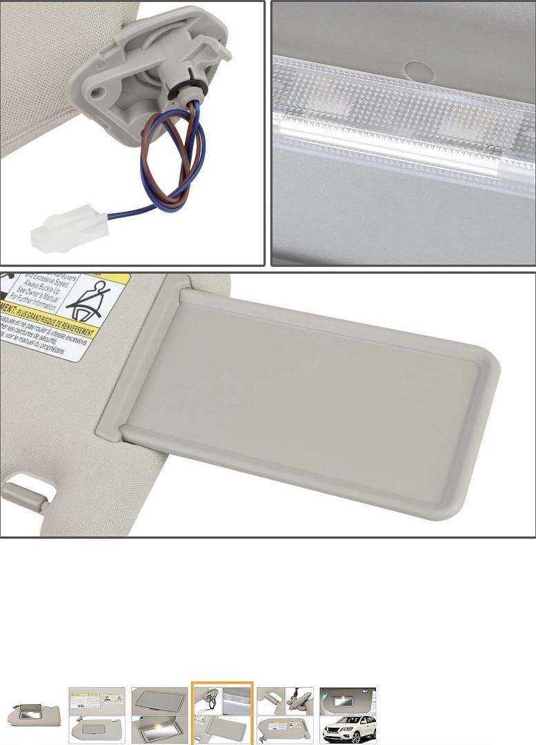 13-19 pathfinder /2013 jx35 /14-19 qx60 Driver sun visor illuminated models with sunroof