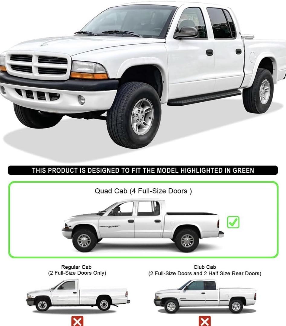 IB-DR911H 1999-2000 Quad Cab & Dodge Durango 1997-2000 Black running boards (Nerf Bars Side Steps) 6in Wide Aluminum w/Lip