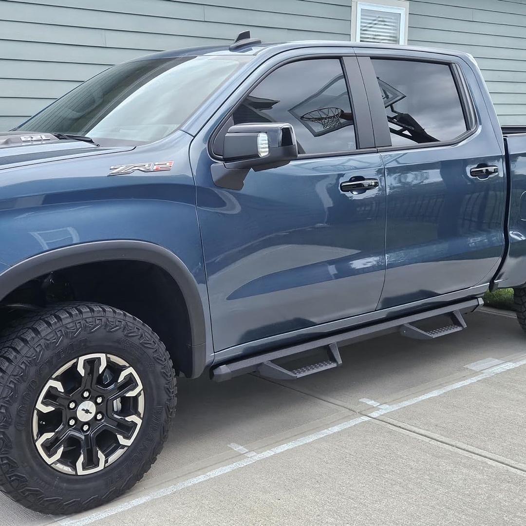 19-on Chevy Silverado Ext Cab black powder coat off road stepper running board estribo escalon