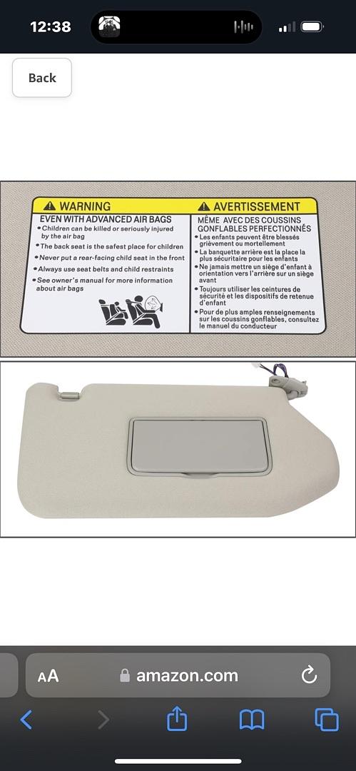 13-19 Nissan Pathfinder Infiniti JX35, Grey,Grey / Gray Factory Style Right Passenger Side Sun Visor
