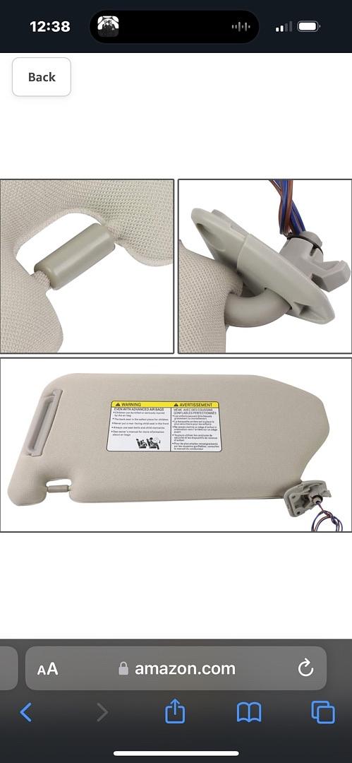13-19 Nissan Pathfinder Infiniti JX35, Grey,Grey / Gray Factory Style Right Passenger Side Sun Visor