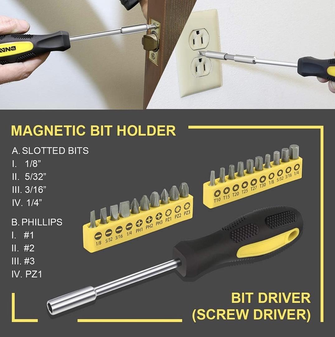 DNA MOTORING 39-Piece Household Tool Set General Repair Small Hand Tool Kit Storage Case for Home Garage Office College Dormitory Use, Yellow,