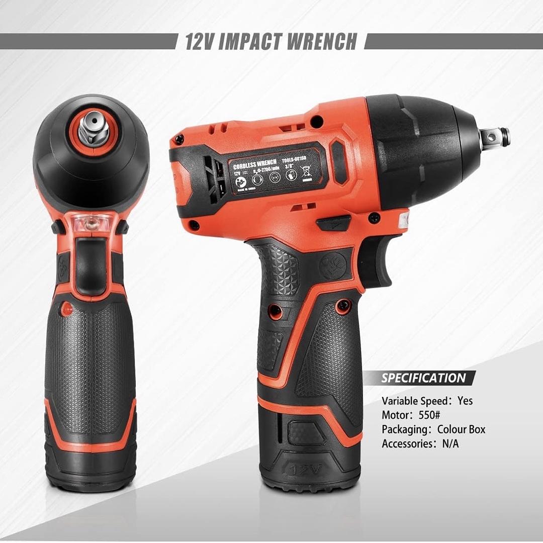 Cordless Impact Wrench, 3/8‚Äù Chuck Max Torque 120Nm 12V Electric Power Impact Wrench with LED Work Light,Red (Tool Only)