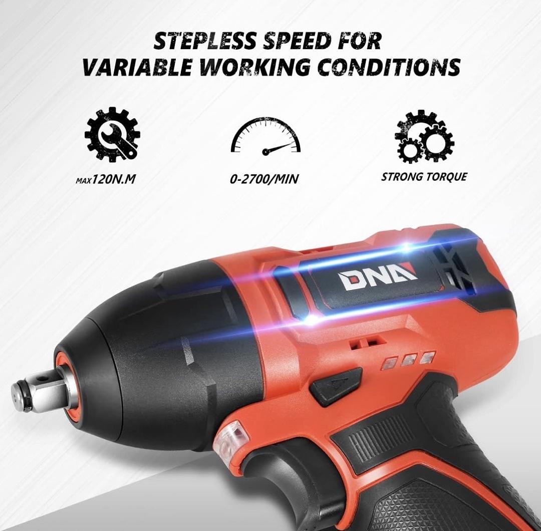 Cordless Impact Wrench, 3/8‚Äù Chuck Max Torque 120Nm 12V Electric Power Impact Wrench with LED Work Light,Red (Tool Only)