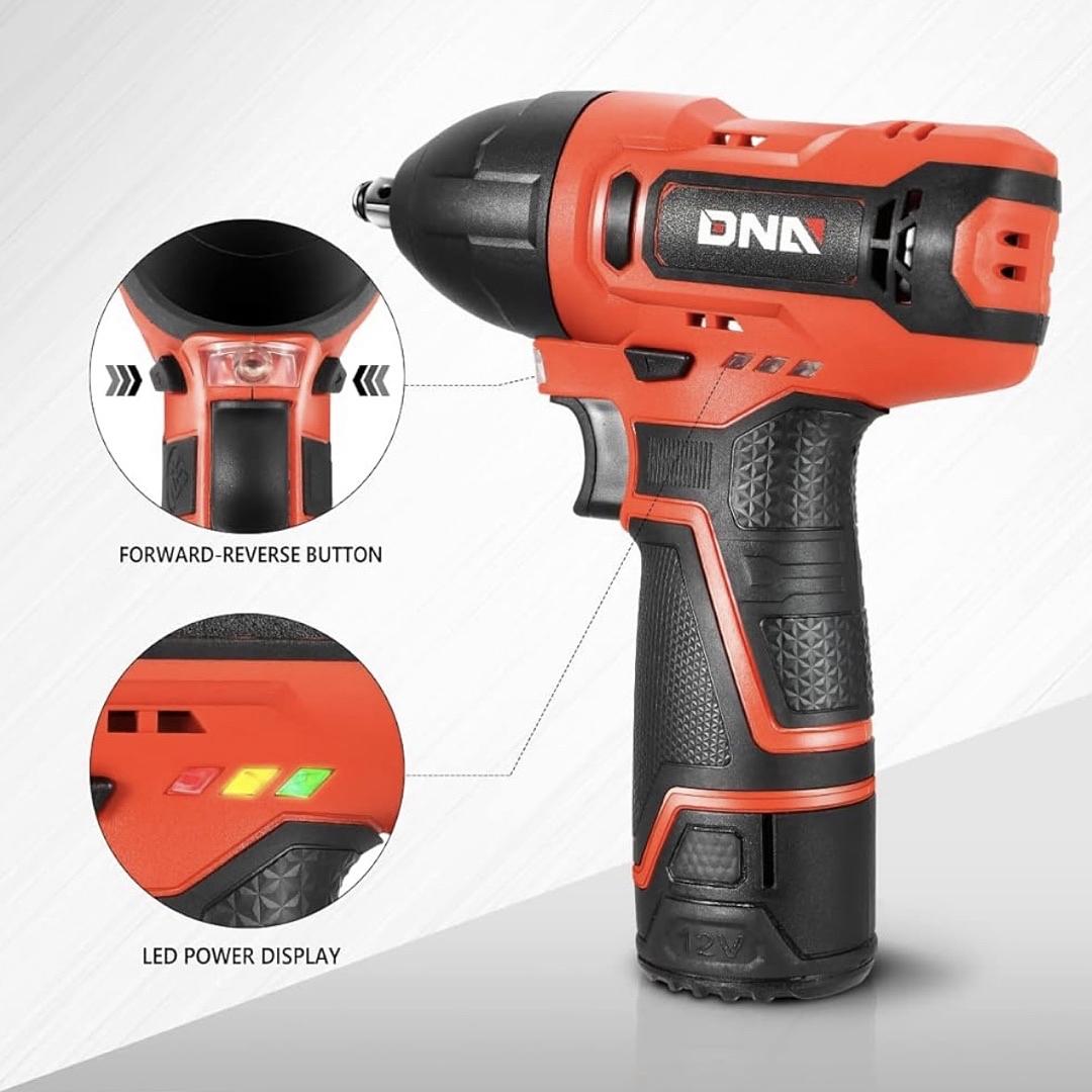 Cordless Impact Wrench, 3/8‚Äù Chuck Max Torque 120Nm 12V Electric Power Impact Wrench with LED Work Light,Red (Tool Only)