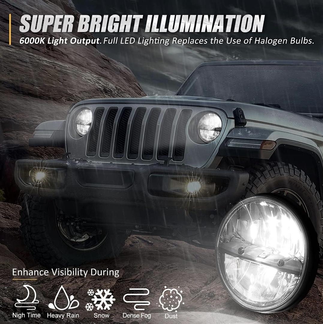 97-17 Jeep Wrangler JK TJ LJ CJ 18 Wrangler JK with Adapter Harness (Left & Right) DOT Approved 7 inches LED Headlight High Low Beam Compatible with