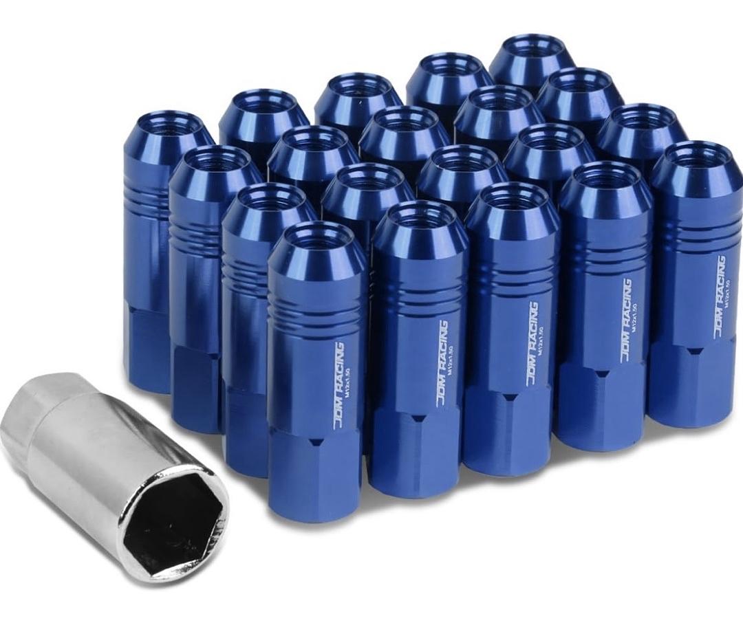 20Pcs M12 x 1.5 Aluminum Alloy Open End Wheel Lug Nuts w/Deep Drive Extension, 20mm OD/60mm H, Blue