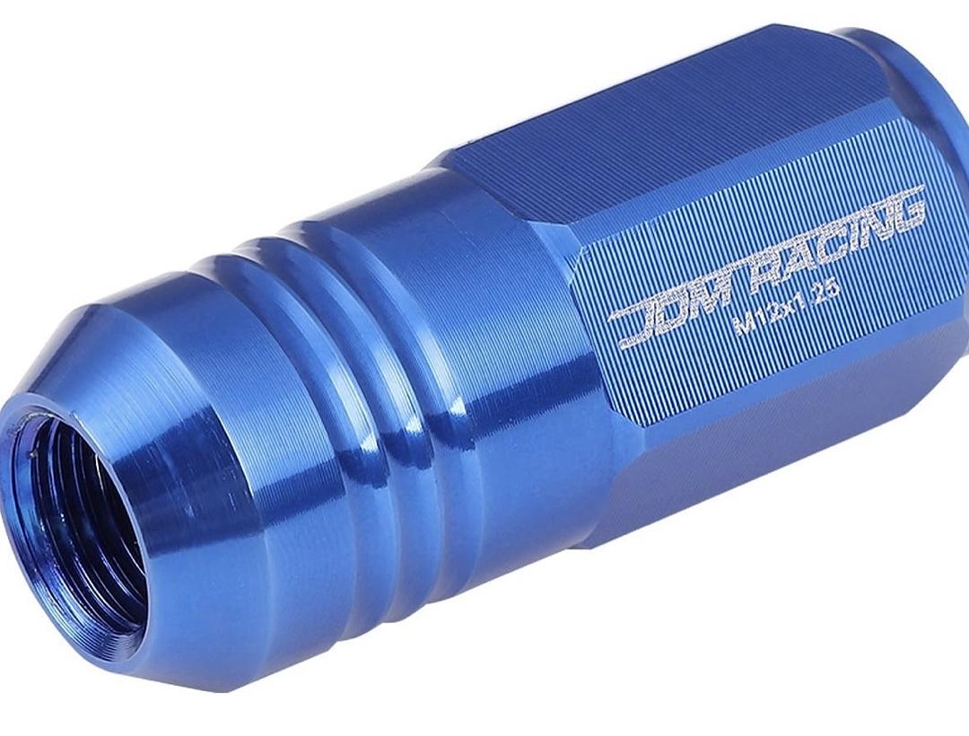 20Pcs Closed End Design M12 x 1.25 Aluminum Alloy Wheel Lug Nuts + Deep Drive Extension Adapter, 20mm OD/50mm Height (Blue)