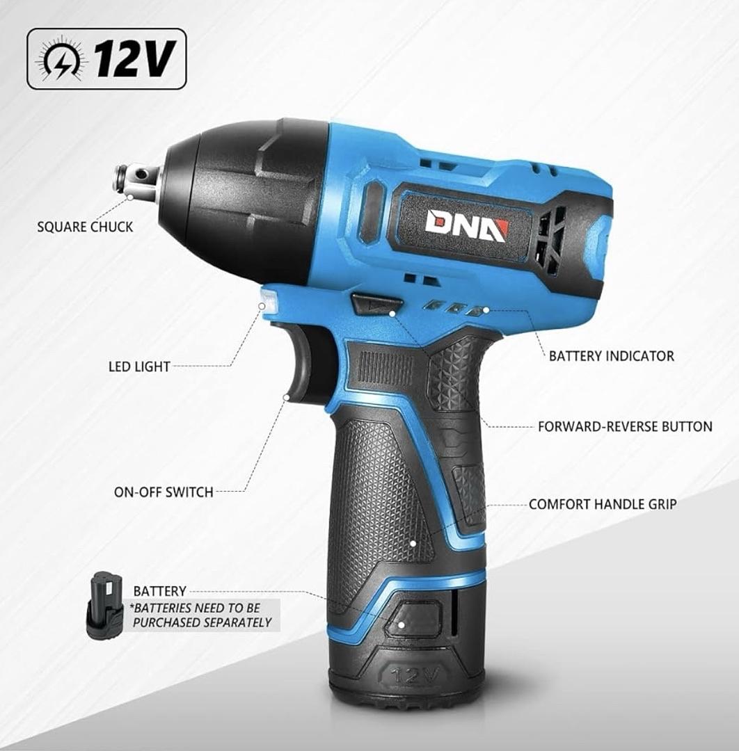 Cordless Impact Wrench, 3/8‚Äù Chuck Max Torque 120Nm 12V Electric Power Impact Wrench with LED Work Light,Blue (Tool Only)