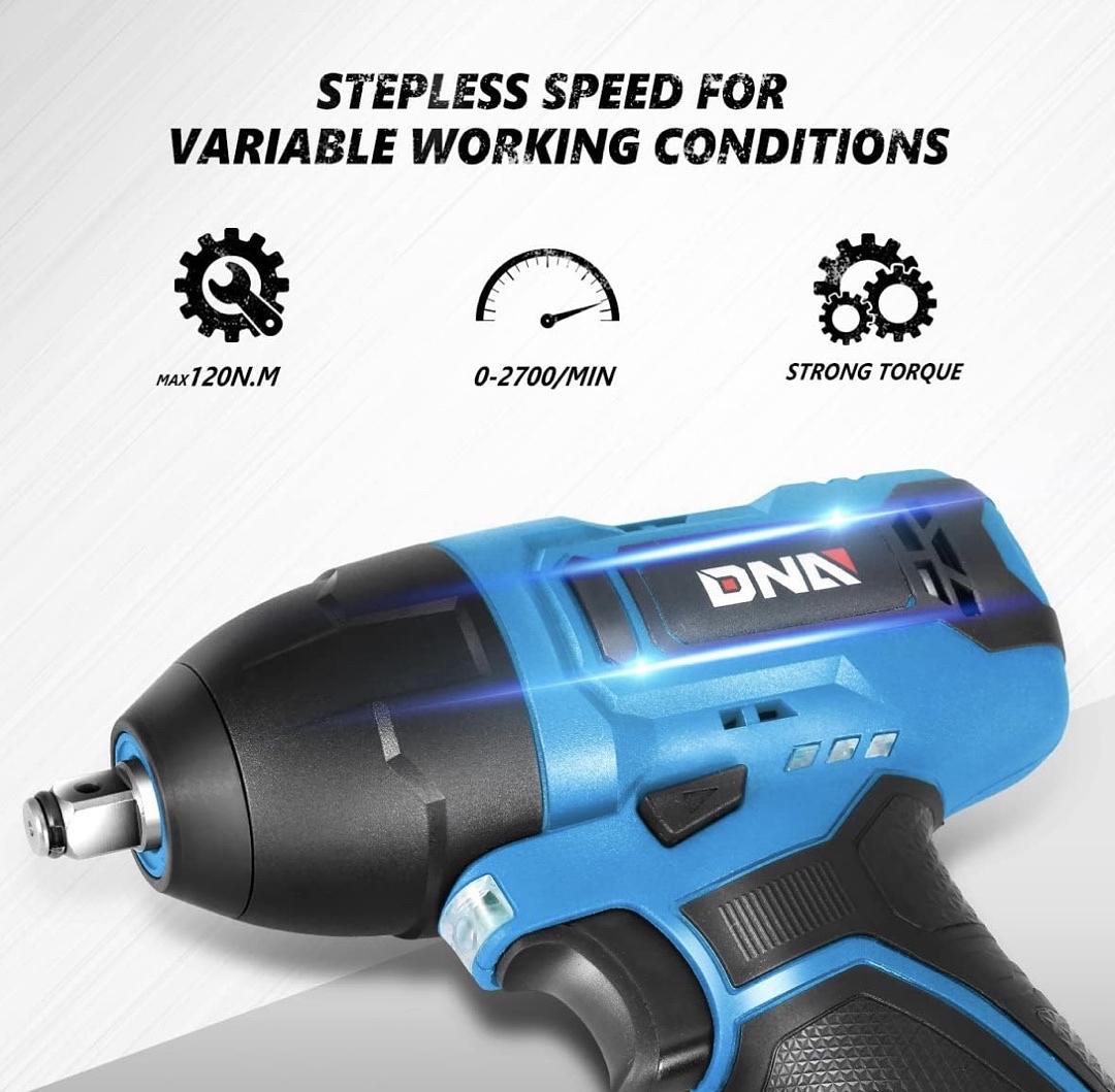 Cordless Impact Wrench, 3/8‚Äù Chuck Max Torque 120Nm 12V Electric Power Impact Wrench with LED Work Light,Blue (Tool Only)