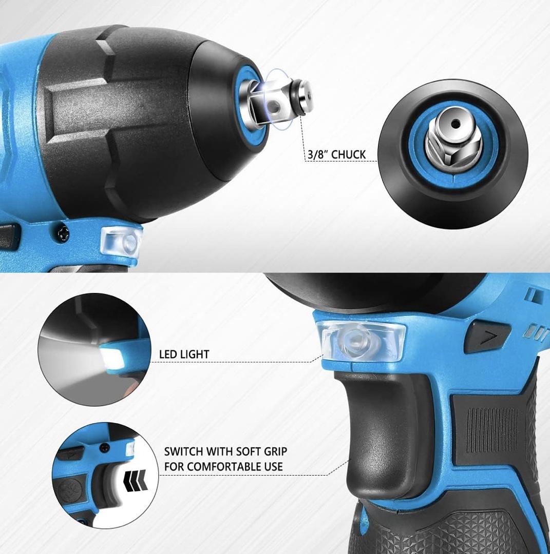 Cordless Impact Wrench, 3/8‚Äù Chuck Max Torque 120Nm 12V Electric Power Impact Wrench with LED Work Light,Blue (Tool Only)