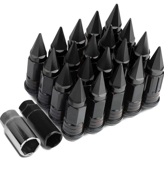 16Pcs M12 x 1.5 25mm OD/75mm Height Open End Style Wheel Lug Nuts + Lock Nut + Key + Extension Adapter, Black
