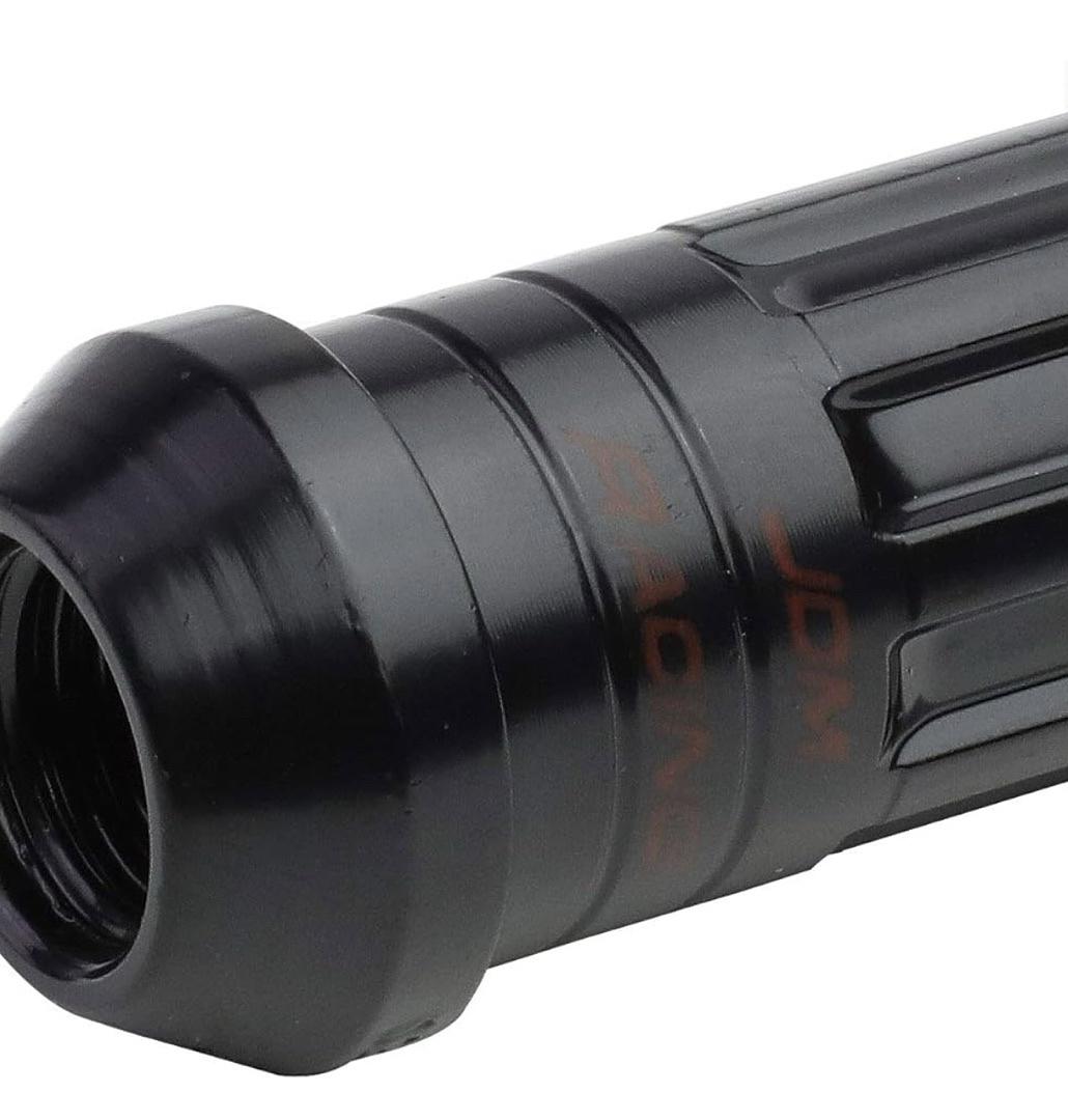 16Pcs M12 x 1.5 25mm OD/75mm Height Open End Style Wheel Lug Nuts + Lock Nut + Key + Extension Adapter, Black