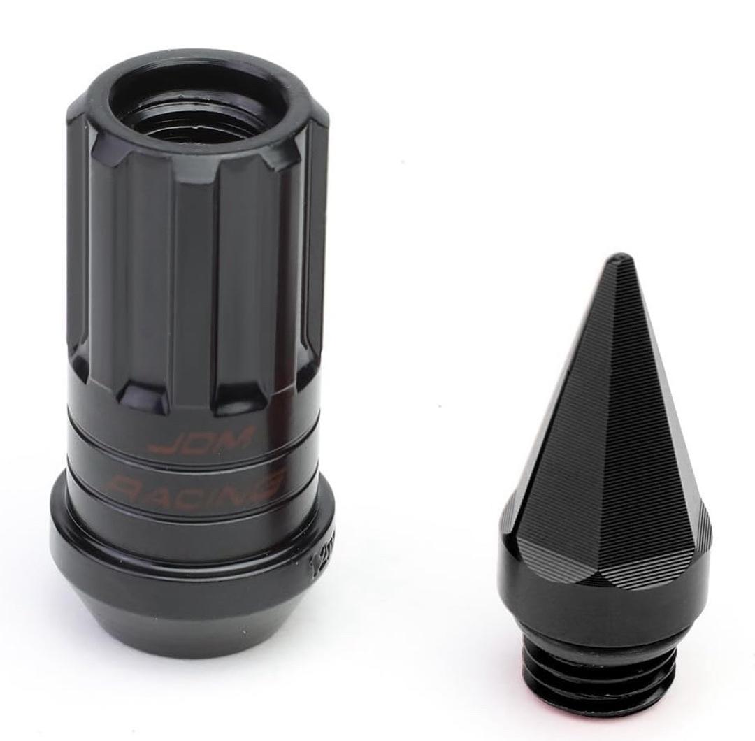 16Pcs M12 x 1.5 25mm OD/75mm Height Open End Style Wheel Lug Nuts + Lock Nut + Key + Extension Adapter, Black