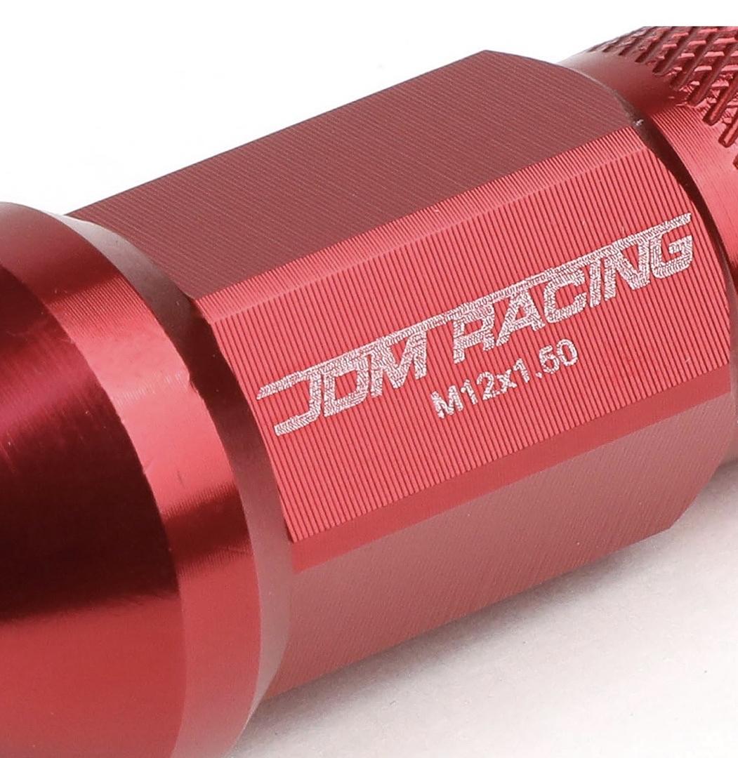 20Pcs M12 x 1.5 Open End Style Wheel Lug Nuts w/Deep Drive Extension Adapter, 25mm OD/50mm H, Red