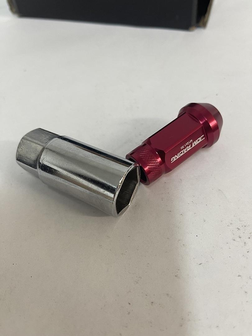 20Pcs M12 x 1.5 Open End Style Wheel Lug Nuts w/Deep Drive Extension Adapter, 25mm OD/50mm H, Red