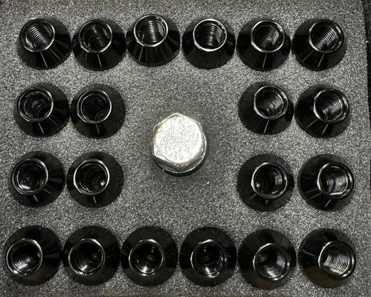20Pcs M12 x 1.5 25mmOD/35mm Height Close End Lug Nuts w/Deep Drive Extension Adapter, Black