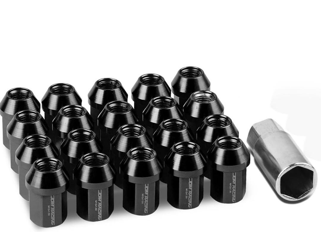 20Pcs M12 x 1.5 25mmOD/35mm Height Close End Lug Nuts w/Deep Drive Extension Adapter, Black