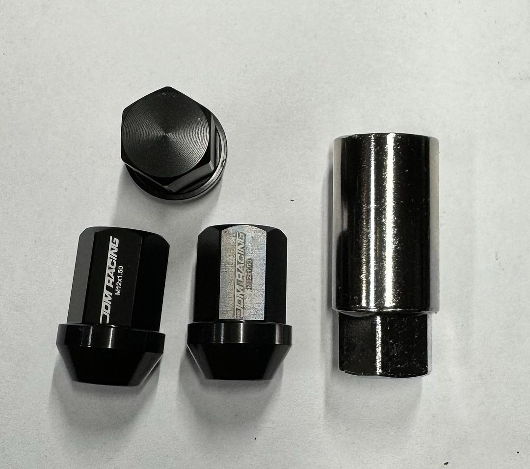 20Pcs M12 x 1.5 25mmOD/35mm Height Close End Lug Nuts w/Deep Drive Extension Adapter, Black