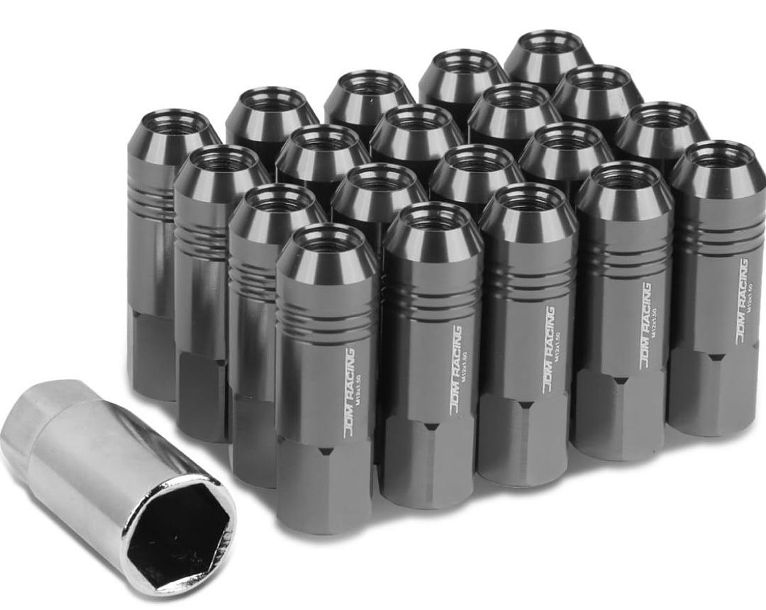 20Pcs M12 x 1.5 Aluminum Alloy Open End Wheel Lug Nuts w/Deep Drive Extension, 20mm OD/60mm H, Gun Metal